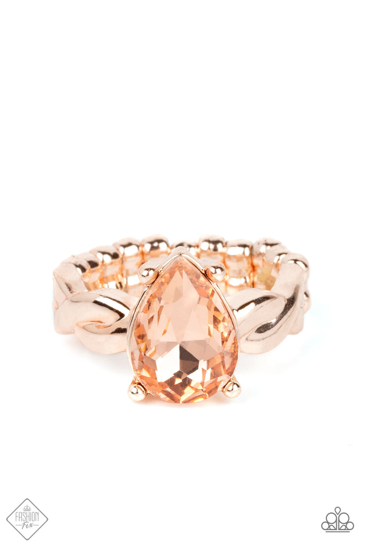 Glimpses of Malibu - 4 Piece Rose Gold Trend Blend Jewelry Set - Paparazzi Accessories - Includes one of each accessory in the Glimpses of Malibu Trend Blend in April's Fashion Fix: Completely Captivated Necklace, Attractive Allure Earrings, Colorful Captivation Bracelet, Law of Attraction Fashion Ring. Featuring playful styles accented with fun pops of color, the Glimpses of Malibu Collection is an endearing assortment of cheerful and whimsical laid-back fashion.