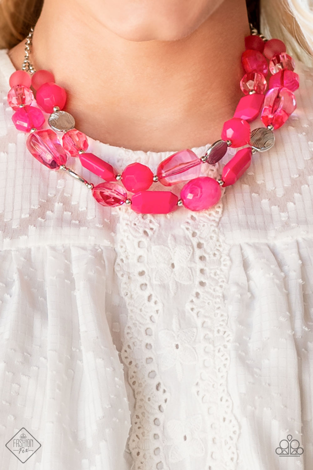 Glimpses of Malibu - Complete Pink and Silver Trend Blend Set - Paparazzi Accessories - Jewelry Set - One of each accessory featured in the Glimpses of Malibu Trend Blend: Oceanic Opulence Pink Necklace; High Tide Terrace Earrings; Oceanside Bliss Bracelet; and Pier Paradise Ring The Glimpses of Malibu collection was created with inspiration from the styles of Malibu, CA.