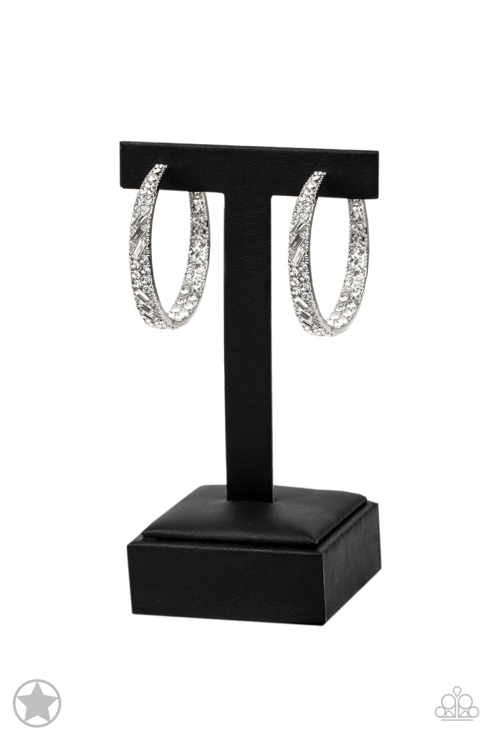 GLITZY By Association - Silver Hoop Earrings - Paparazzi Accessories - The front facing surface of a chunky silver hoop is dipped in brilliantly sparkling rhinestones while light-catching texture wraps around the back. The interior of the hoop features the opposite pattern creating the illusion of a full hoop of blinding rhinestones. Earring attaches to a standard post fitting. Hoop measures 1 3/4" in diameter.