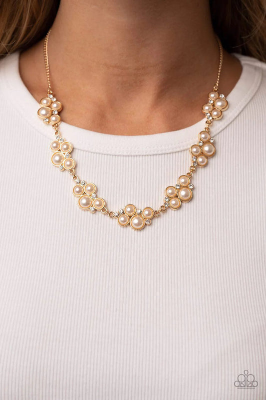 Grace to the Top - Gold Pearl Necklace - Paparazzi Accessories Bejeweled Accessories By Kristie