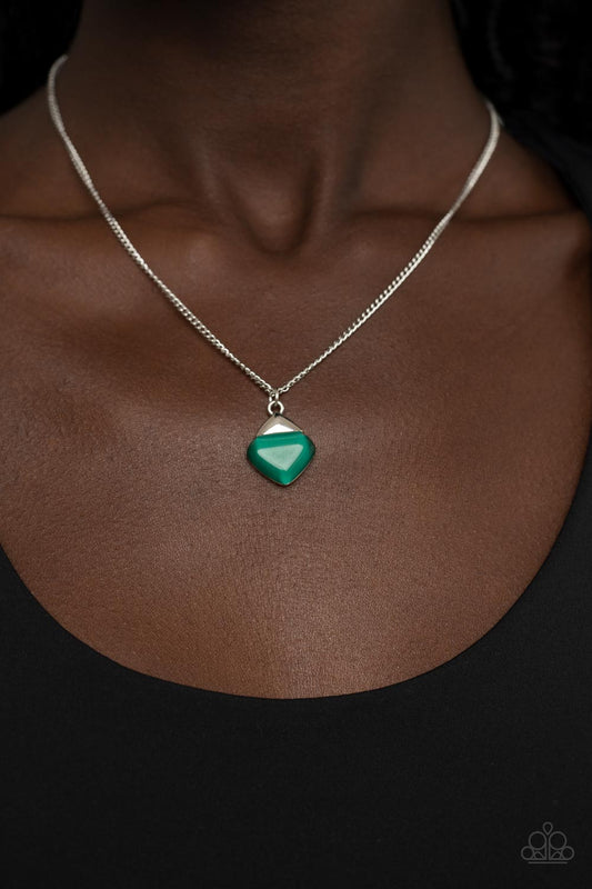 Gracefully Gemstone - Green Cat's Eye Stone - Silver Necklace Shorter Necklaces Bejeweled Accessories By Kristie Featuring Paparazzi Jewelry  - Trendy fashion jewelry for everyone -