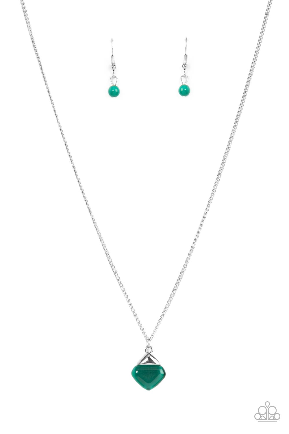 Gracefully Gemstone - Green Cat's Eye Stone - Silver Necklace Shorter Necklaces Bejeweled Accessories By Kristie Featuring Paparazzi Jewelry  - Trendy fashion jewelry for everyone -