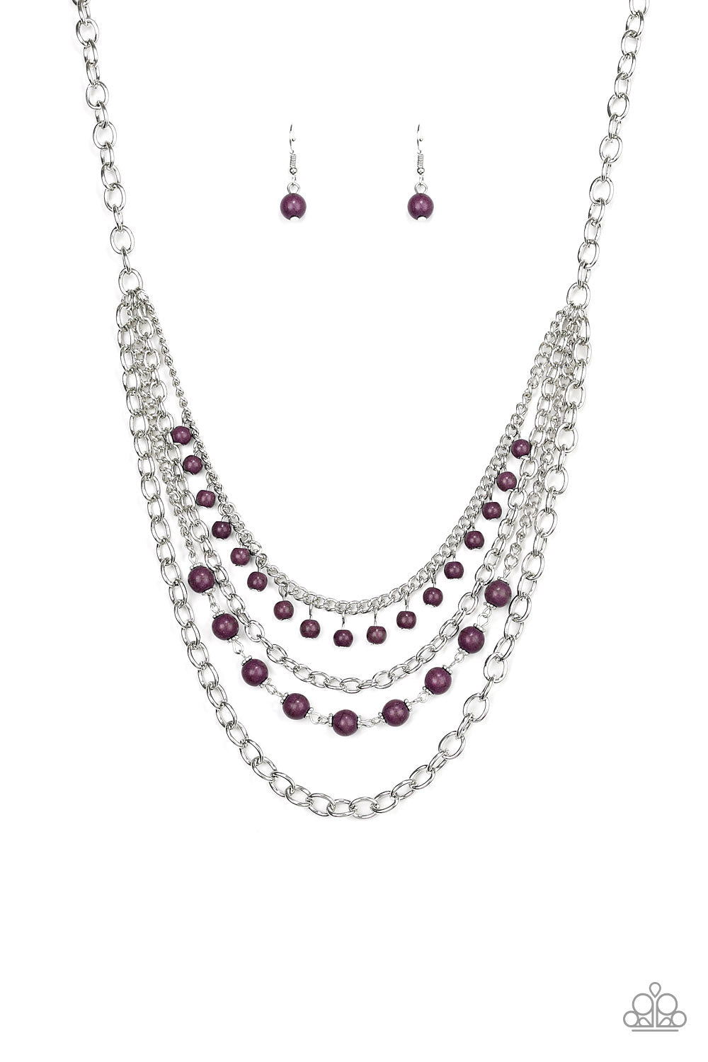 Ground Forces - Purple and Silver Necklace - Paparazzi Jewelry - Bejeweled Accessories By Kristie - Featuring vivacious purple stone accents, mismatched silver chains layer below the collar for a seasonal look. Features an adjustable clasp closure. Sold as one individual necklace.