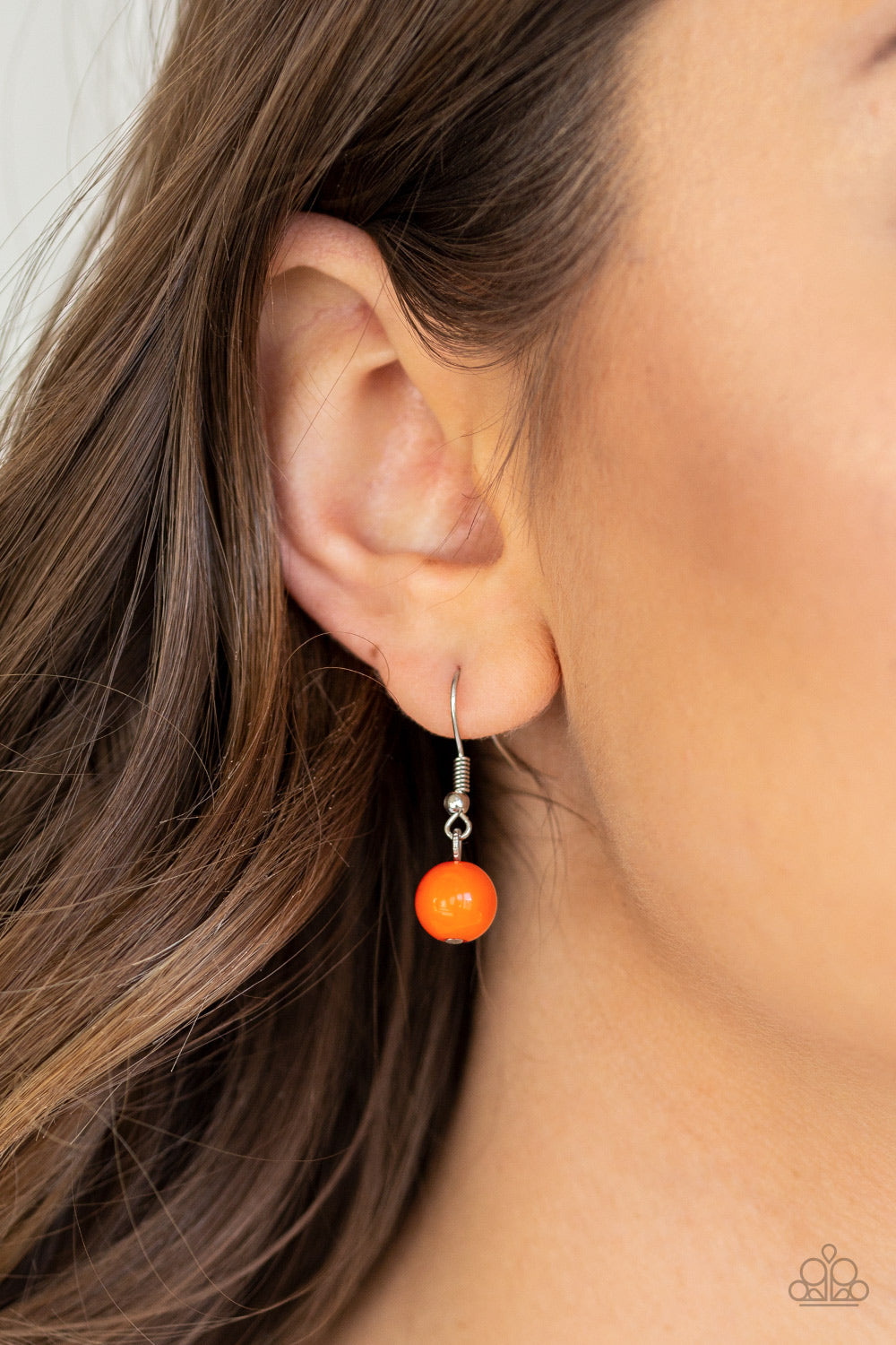 Hey, SOL Sister - Orange and Silver Necklace Including Earrings - Bejeweled Accessories By Kristie - Gradually increasing in size near the center, round silver frames radiating with sunburst patterns link below the collar. Infused with shiny silver studs, the tribal inspired frames are dotted with robust orange beaded centers for a colorful finish. Features an adjustable clasp closure. Sold as one individual necklace. Includes one pair of matching earrings.