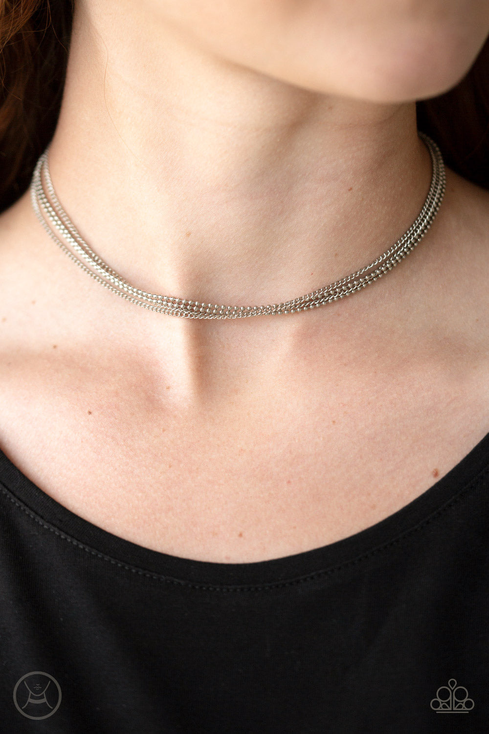 If You Dare - Silver Choker Necklace - Paparazzi Accessories - Mismatched silver chains layer around the neck in a daring fashion. Features an adjustable clasp closure. Sold as one individual choker necklace.