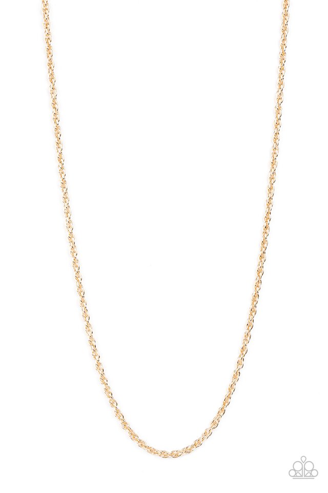 Industrial Interval - Men's Gold Necklace - Paparazzi Accessories - A linked gold chain drapes below the collar for an edgy urban look. Features an adjustable clasp closure. Sold as an individual necklace.