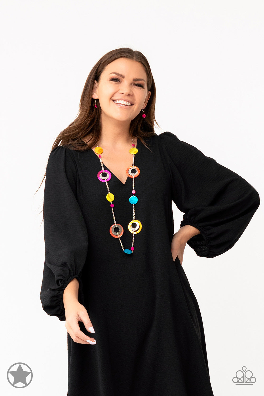 Kaleidoscopically Captivating - Multi Color Necklace - Bejeweled Accessories By Kristie - Paparazzi Jewelry - Casual and colorful fashion necklace. It has chunky brightly-colored rings and discs with swirly marble finishes join thick metal hoops to climb a simple silver chain and create a retro style.