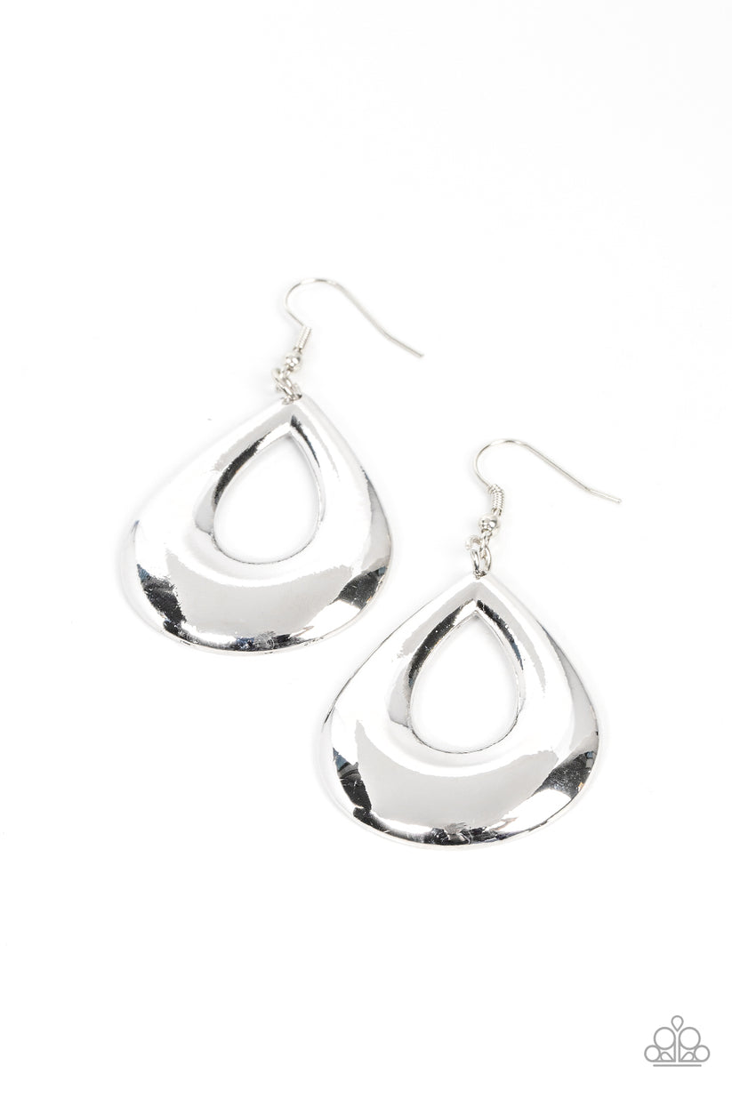 Laid-Back Leisure - Silver Earrings - Paparazzi Accessories - A beveled silver teardrop widens at the bottom, creating an intense industrial shimmer. Earring attaches to a standard fishhook fitting. Sold as one pair of earrings.