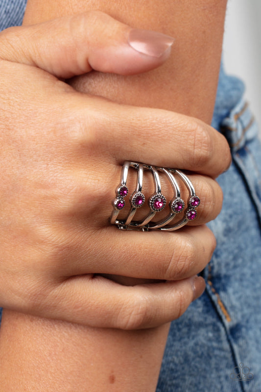 Layer On The Luster - Pink and Silver Ring - Paparazzi Accessories Bejeweled Accessories By Kristie - Trendy fashion jewelry for everyone -
