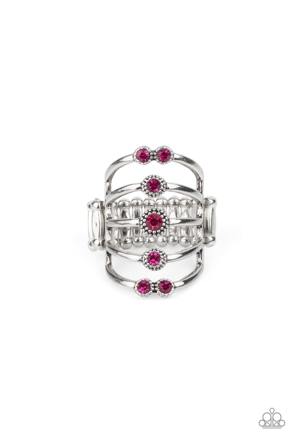 Layer On The Luster - Pink and Silver Ring - Paparazzi Accessories Bejeweled Accessories By Kristie - Trendy fashion jewelry for everyone -