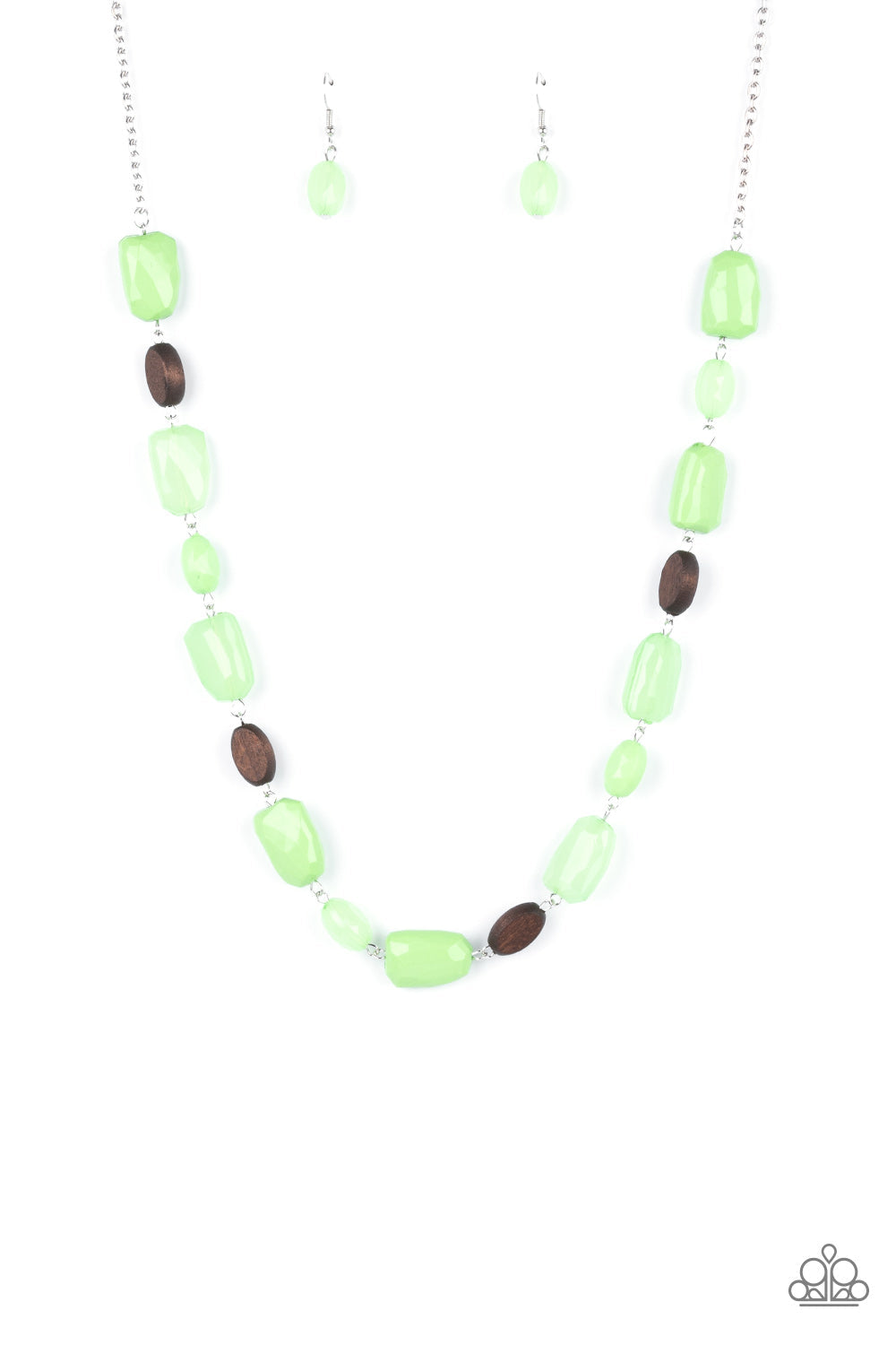 Meadow Escape - Green and Brown Wood - Necklace Medium Length Necklaces Bejeweled Accessories By Kristie Featuring Paparazzi Jewelry - Trendy fashion jewelry for everyone -