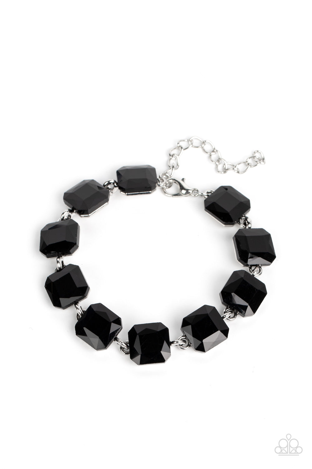 Mind-Blowing Bling - Black Rhinestone and Silver Bracelet  - Paparazzi Accessories - Featuring radiant cuts, glittery black rhinestones sit atop silver frames as they delicately link around the wrist for a mind-blowing brilliance. Features an adjustable clasp closure.