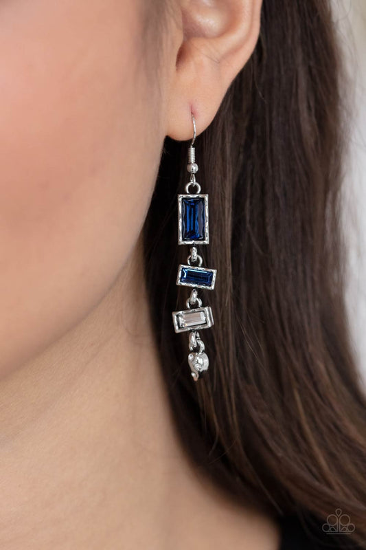 Modern Day Artifact - Blue - Silver Earrings - Paparazzi Accessories Silver Earrings Bejeweled Accessories By Kristie Featuring Paparazzi Jewelry  - Trendy fashion jewelry for everyone -