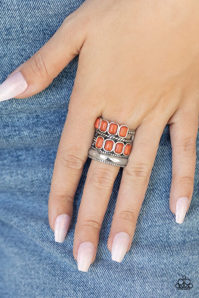 Mojave Monument - Orange Stone Ring - Paparazzi Accessories  Ladies Rings Bejeweled Accessories By Kristie Featuring Paparazzi Jewelry  - Trendy fashion jewelry for everyone -