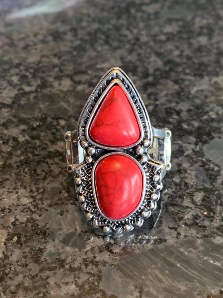 Mojave Mosaic - Red Stone Ring- Paparazzi Accessories Ladies Rings Bejeweled Accessories By Kristie Featuring Paparazzi Jewelry  - Trendy fashion jewelry for everyone -