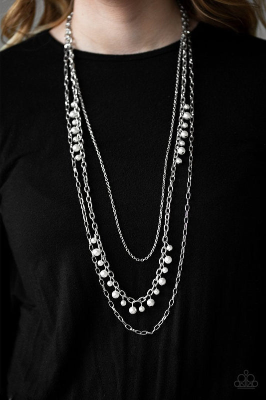 Pearl Pageant - Silver Necklace - Paparazzi Accessories Long Necklaces Bejeweled Accessories By Kristie Featuring Paparazzi Jewelry  - Trendy fashion jewelry for everyone -