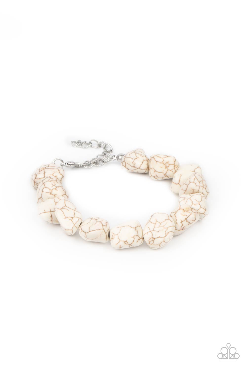 Prehistoric Paradise - White Crackle Stone - Fashion Bracelet - Paparazzi Accessories - A collection of imperfect white stones are threaded along an invisible wire around the wrist, creating an earthy centerpiece. Bracelet has an adjustable clasp closure. 