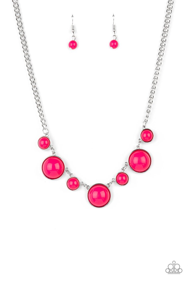Prismatically POP-tastic Pink and Silver Necklace - Paparazzi Accessories - Bejeweled Accessories By Kristie - Trendy fashion jewelry for everyone -