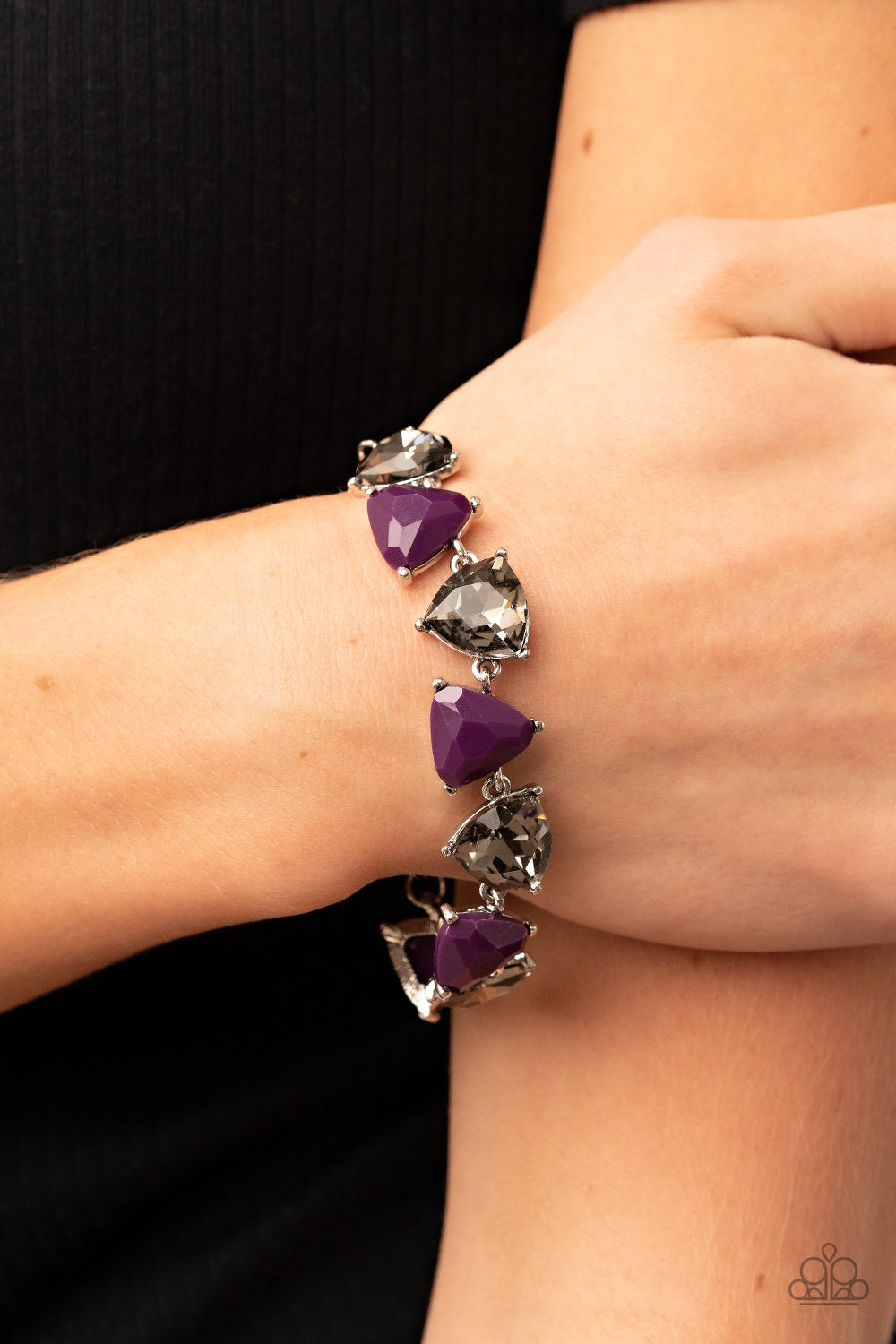 Pumped Up Prisms - Purple Bracelet - Paparazzi Accessories - Triangular cut plum beads and smoky gems alternate around the wrist, creating a prismatic pop of color. Features an adjustable clasp closure. Sold as one individual bracelet.