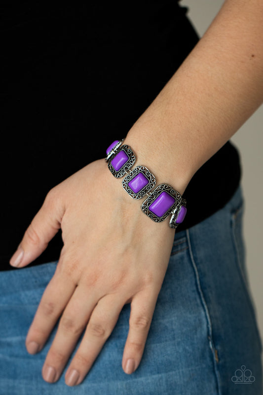 Retro Rodeo - Purple - Amethyst Orchid Bracelet - Paparazzi Accessories - Adjustable Clasp Bracelet Bejeweled Accessories By Kristie - Trendy fashion jewelry for everyone -