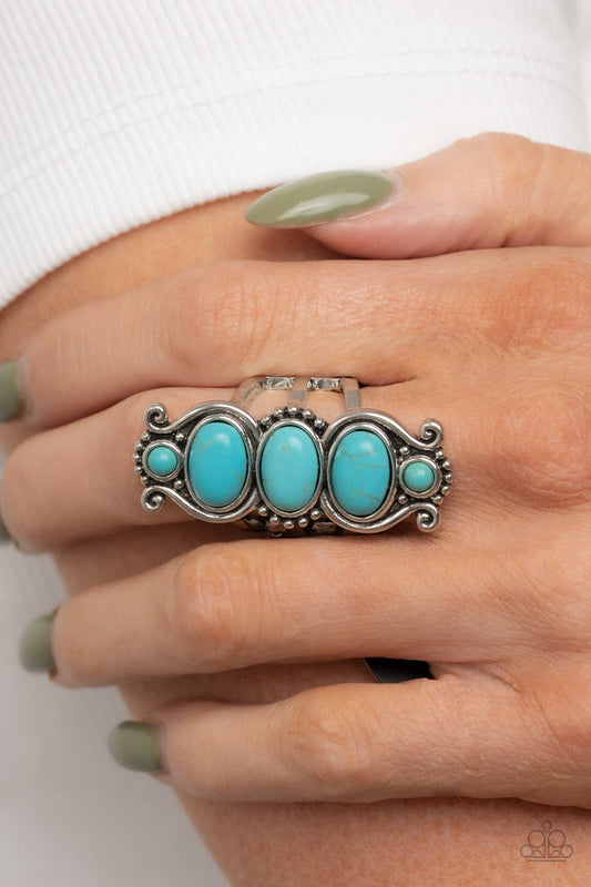 Roswell Relic - Blue Turquoise Ring - Paparazzi Accessories Bejeweled Accessories By Kristie