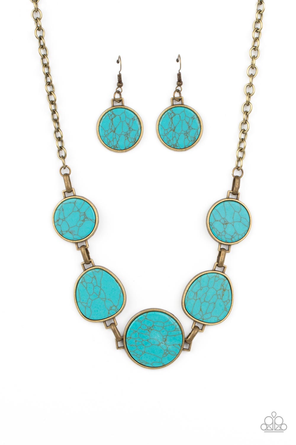 Santa Fe Flats - Brass and Turquoise Necklace - Paparazzi Accessories Bejeweled Accessories By Kristie - Trendy fashion jewelry for everyone -