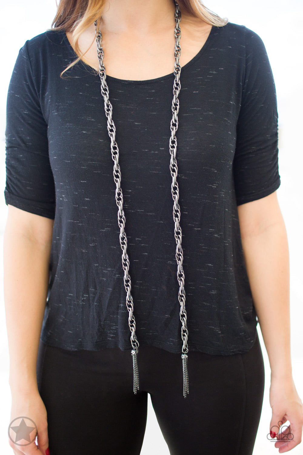 SCARFed for Attention - Gunmetal Scarf Necklace - Paparazzi Accessories Long Necklaces Bejeweled Accessories By Kristie Featuring Paparazzi Jewelry - Trendy fashion jewelry for everyone -