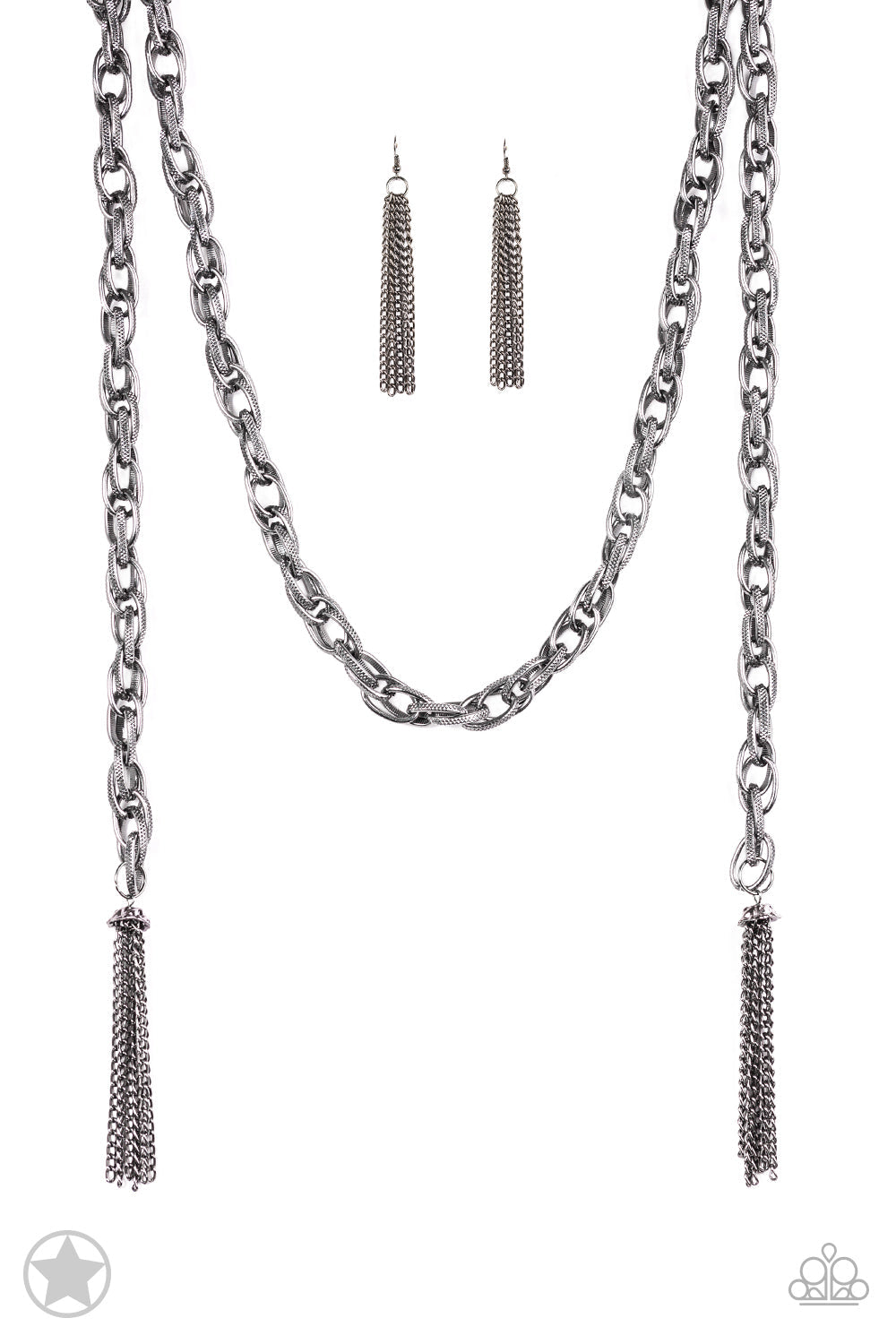 SCARFed for Attention - Gunmetal Scarf Necklace - Paparazzi Accessories Long Necklaces Bejeweled Accessories By Kristie Featuring Paparazzi Jewelry - Trendy fashion jewelry for everyone -
