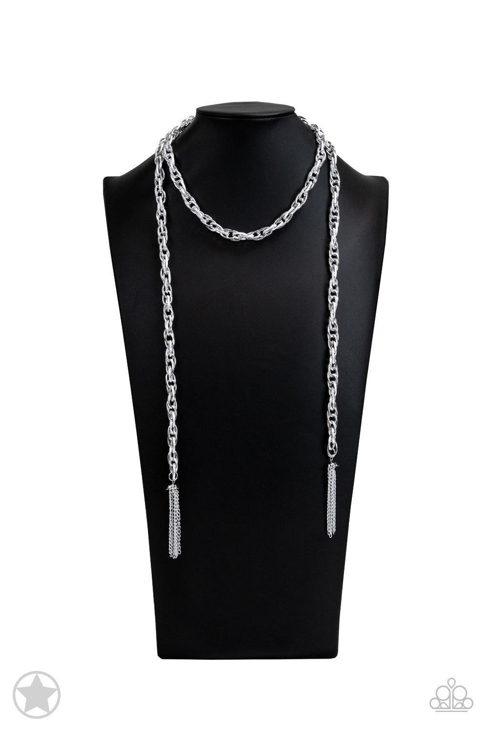 SCARFed for Attention - Silver Necklace - Paparazzi Accessories - the scarf necklace features FIVE different ways to accessorize: Open Layer, Loop, Traditional Wrap, Double Knot, and Nautical Knot. Bejeweled Accessories By Kristie - Trendy fashion jewelry for everyone -