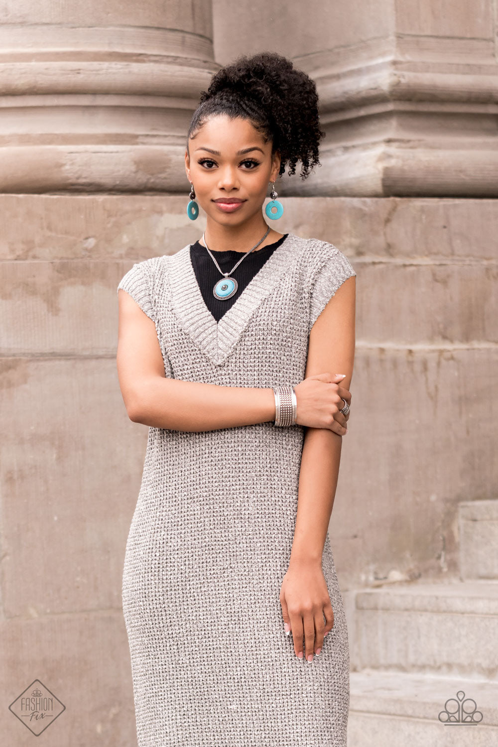 Simply Santa Fe - 4 Piece Jewelry Set - Paparazzi Accessories - Fashion Fix Set - Turquoise Stone Fashion Set - Includes one of each accessory - Epicenter of Attention Necklace, Earthly Epicenter Earrings, Bronco Bust Bracelet, and Stacked Odds Ring. 