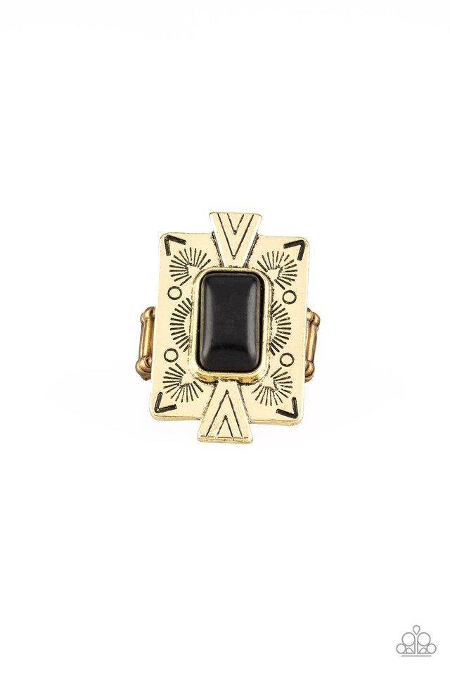 So Smithsonian - Brass - Black Stone Ring - Paparazzi Accessories Ladies Rings Bejeweled Accessories By Kristie Featuring Paparazzi Jewelry  - Trendy fashion jewelry for everyone -
