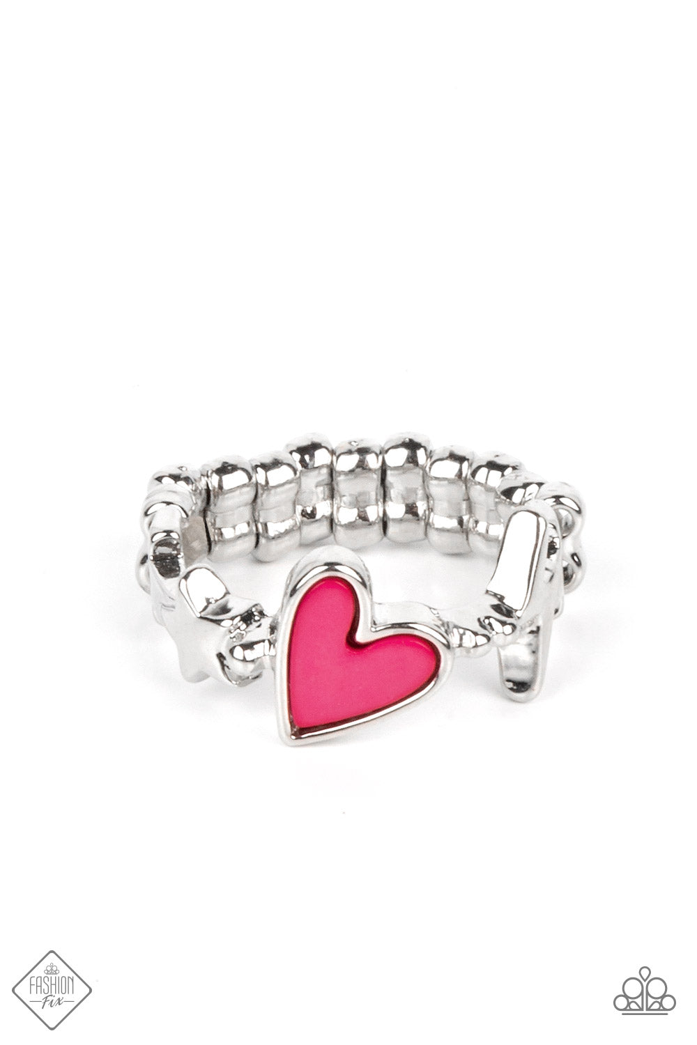 Sunset Sightings Fashion Fix Set - Multi Color Charm Jewelry - Paparazzi Accessories - Jewelry set includes one of each accessory: Living in CHARM-ony - Multi Necklace, Don't Miss a HEARTBEAT Pink Earrings, Turn Up the Charm - Multi Bracelet, Contemporary Charm - Pink Ring. The Sunset Sightings Collection features audacious, outside-the-box fashion.