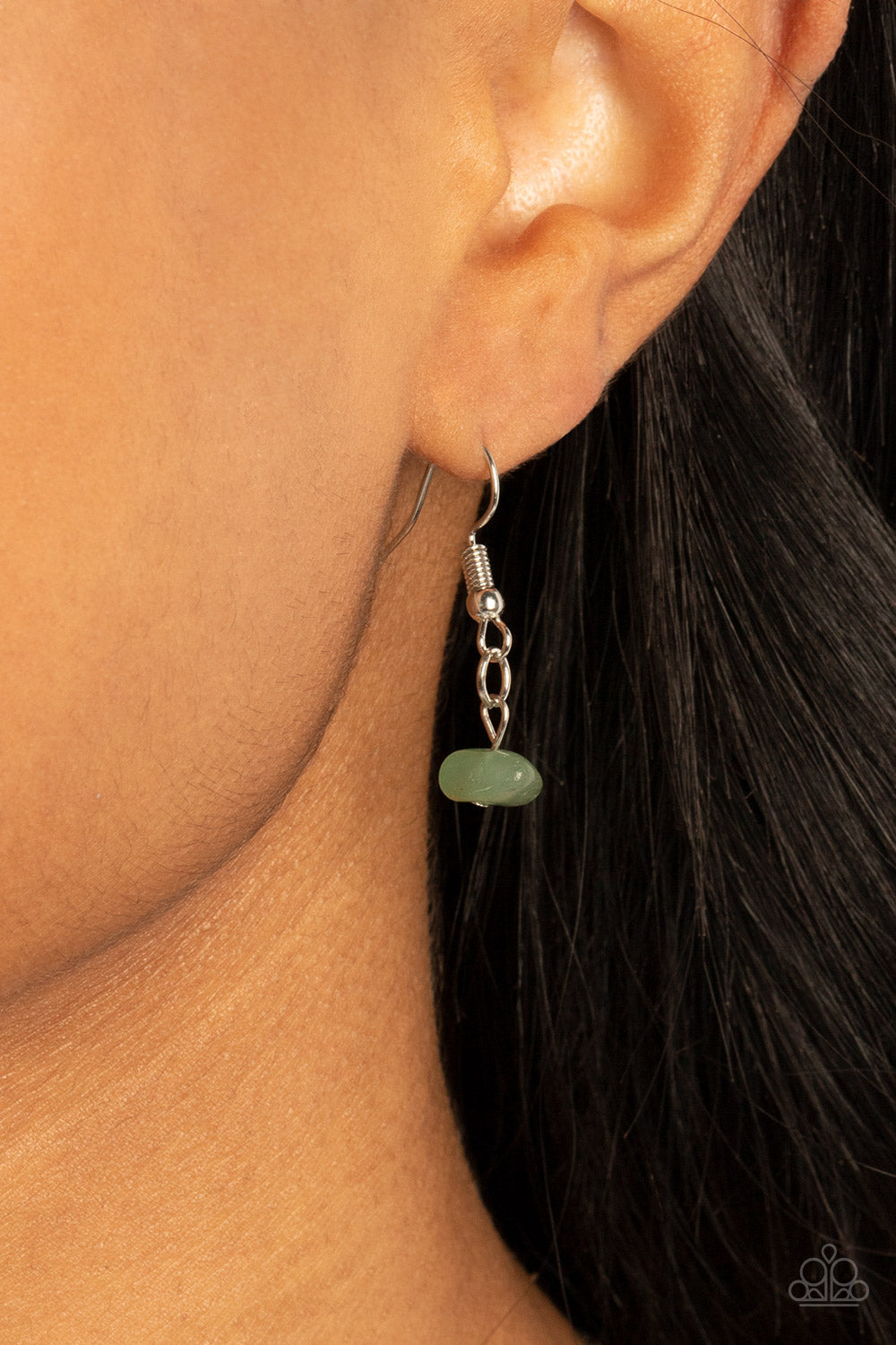 Tranquil Tidings - Green Jade and Silver Necklace - Paparazzi Accessories - A dainty stack of quartz, jade, and aventurine pebbles trickles from the bottom of a classic silver chain, creating a tranquil extended pendant down the chest. Features an adjustable clasp closure.