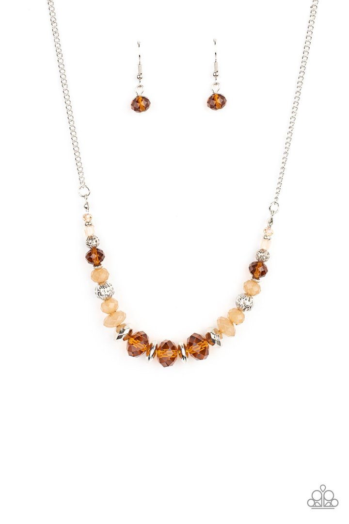 Turn Up the Tea Lights - Brown - Silver Necklace - Paparazzi Accessories Shorter Necklaces Bejeweled Accessories By Kristie Featuring Paparazzi Jewelry - Trendy fashion jewelry for everyone -