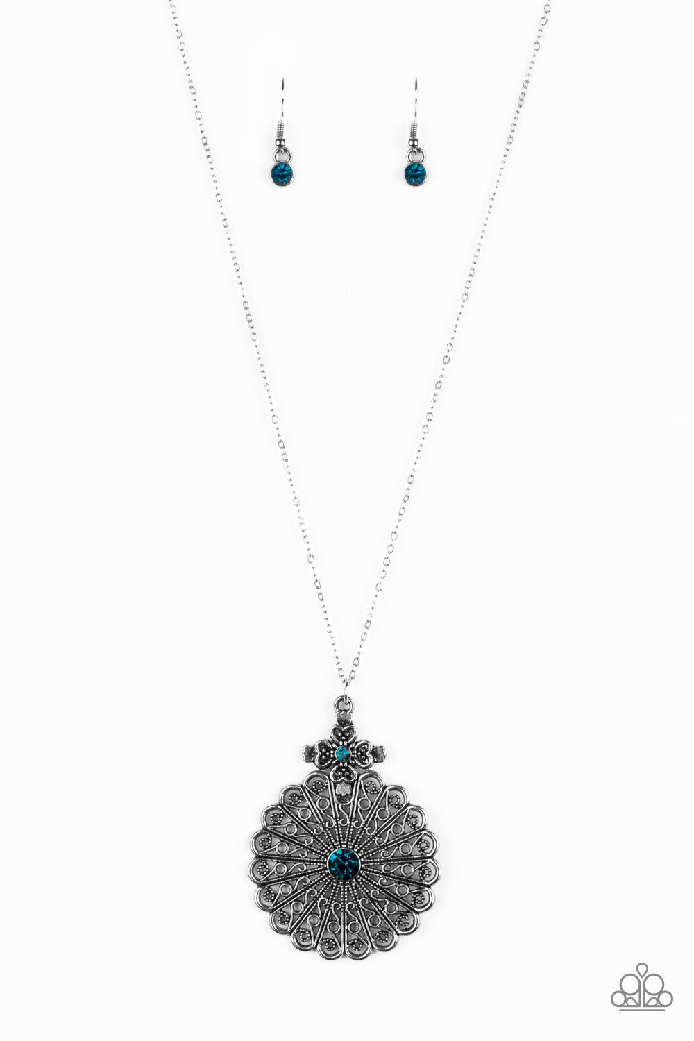 Walk On The WILDFLOWER Side - Blue and Silver Necklace Long Necklaces Bejeweled Accessories By Kristie Featuring Paparazzi Jewelry  - Trendy fashion jewelry for everyone -