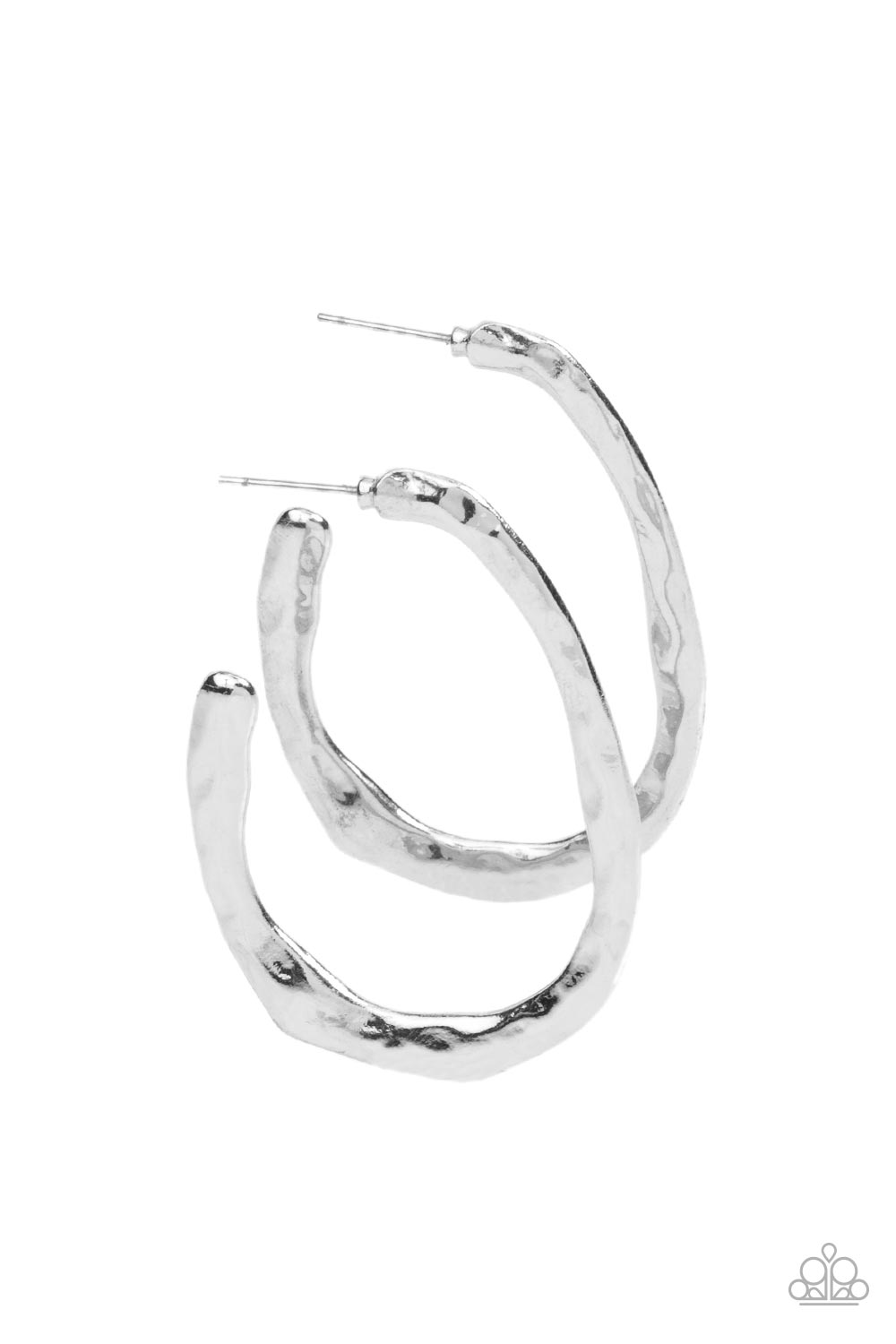 WARPED Speed - Silver Hoop Earrings - Paparazzi Accessories - Brushed in a high sheen silver finish, an irresistible J-shaped hoop is hammered and molded into a futuristic lure. Earring attaches to a standard post fitting. Hoop measures approximately 1 1/2" in diameter. Sold as one pair of hoop earrings.