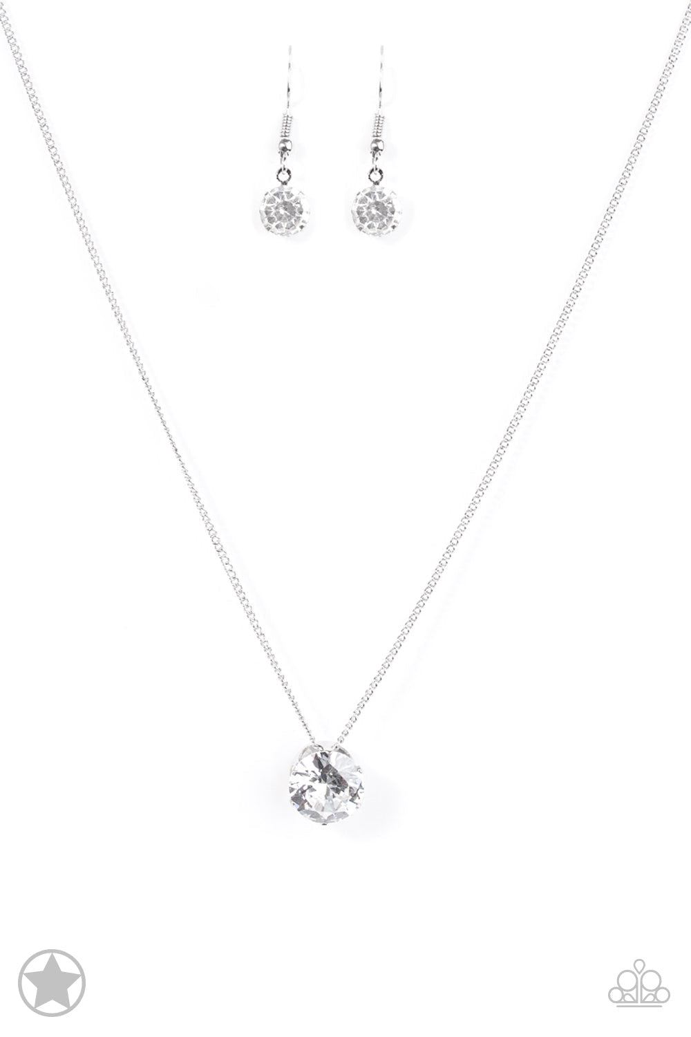 What A Gem - White and Silver Necklace - Paparazzi Accessories - A single rhinestone sparkles brilliantly at the bottom of a dainty silver chain, creating a stunning solitaire design.