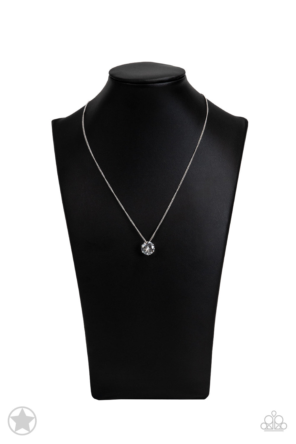 What A Gem - White and Silver Necklace - Paparazzi Accessories - A single rhinestone sparkles brilliantly at the bottom of a dainty silver chain, creating a stunning solitaire design. Features an adjustable clasp closure necklace. Bejeweled Accessories By Kristie - Trendy fashion jewelry for everyone -