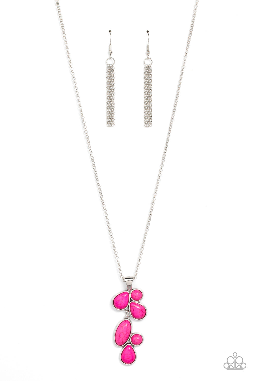 Wild Bunch Flair - Pink and Silver Necklace - Paparazzi Accessories - Vivacious collection of pink round, oval, and teardrop frames link into a whimsical pendant at the bottom of an extended silver chain. Features an adjustable clasp closure.