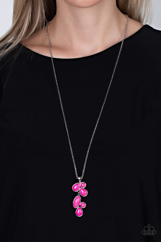 Wild Bunch Flair - Pink and Silver Necklace - Paparazzi Accessories - Vivacious collection of pink round, oval, and teardrop frames link into a whimsical pendant at the bottom of an extended silver chain. Features an adjustable clasp closure.